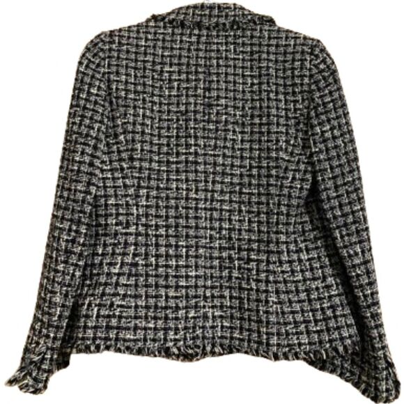 TAHARI ASL WOMENs BLACK & WHITE DOUBLE BREASTED FRAYED-TRIM TWEED BLAZER Sz-10 - Picture 6 of 6